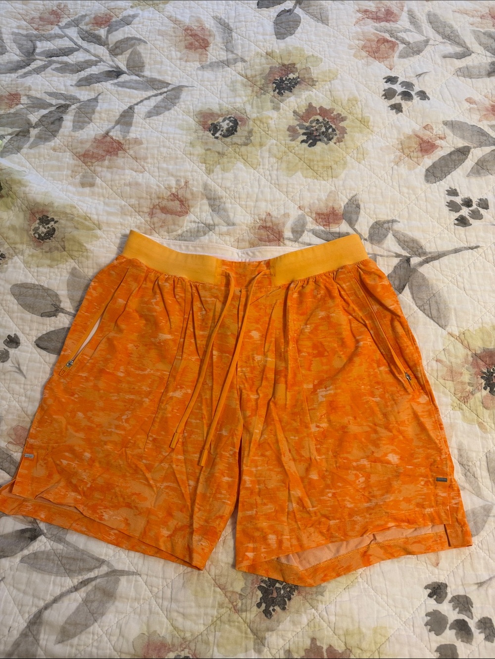 lululemon athletica Orange Marbled Athletic Drawstring Shorts